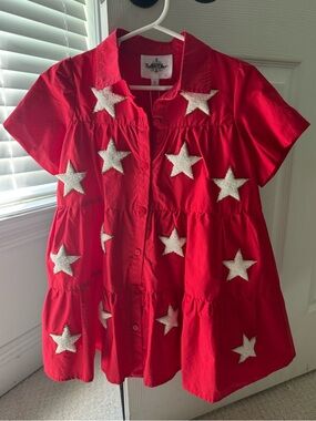 Chenille Star Kid Dress - Red and White